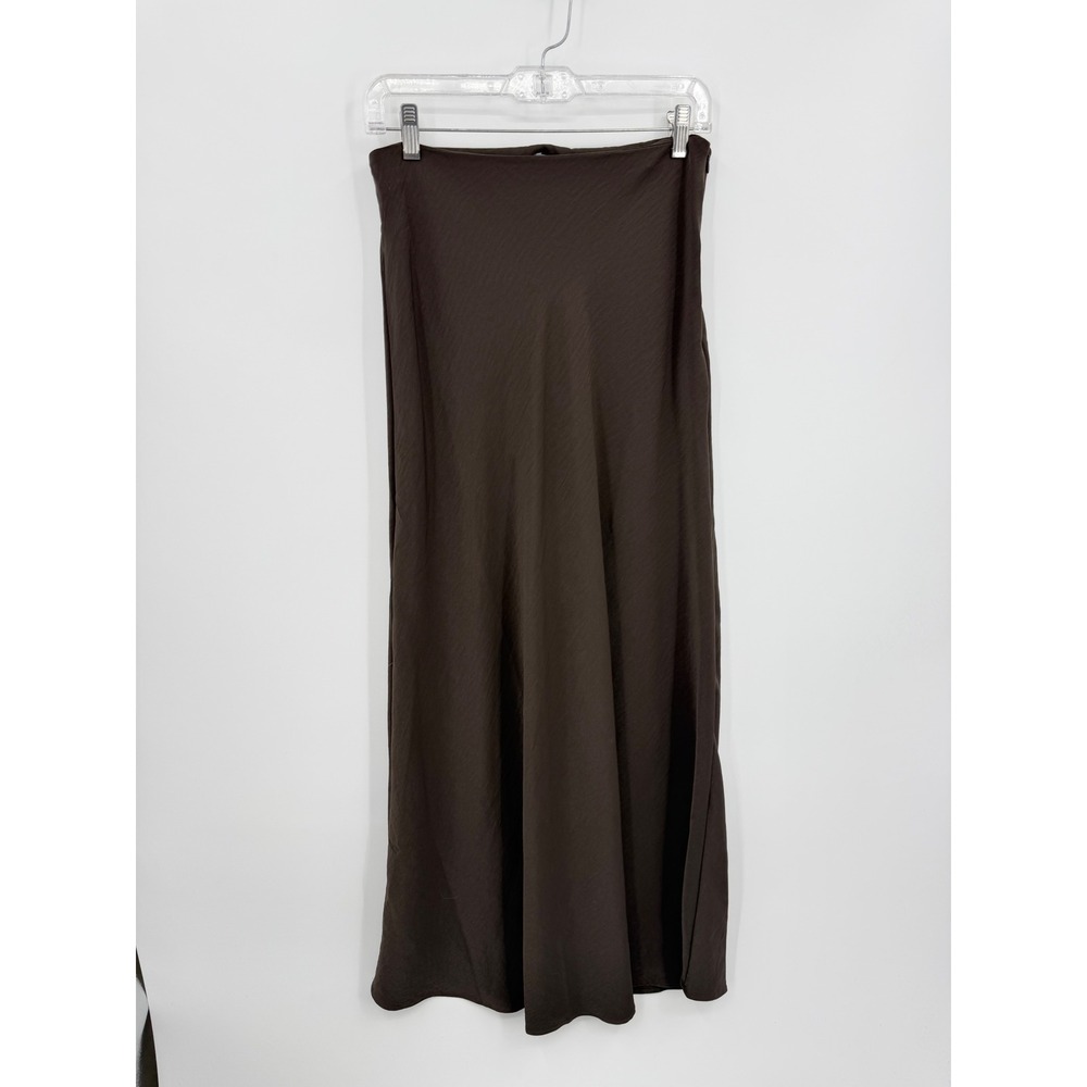 JDY JDYAYA LIFE Maxi‎ Skirt Women Size Medium Brown Satin Finish Bias Cut Zip